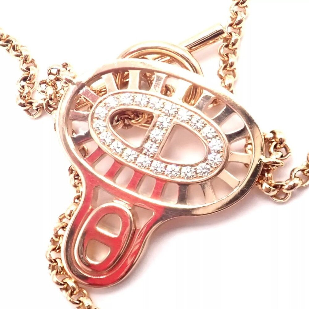 Authentic! Hermes Chaine D'ancre Divine 18k Rose Gold Diamond Necklace Cert Box - Picture 3 of 9